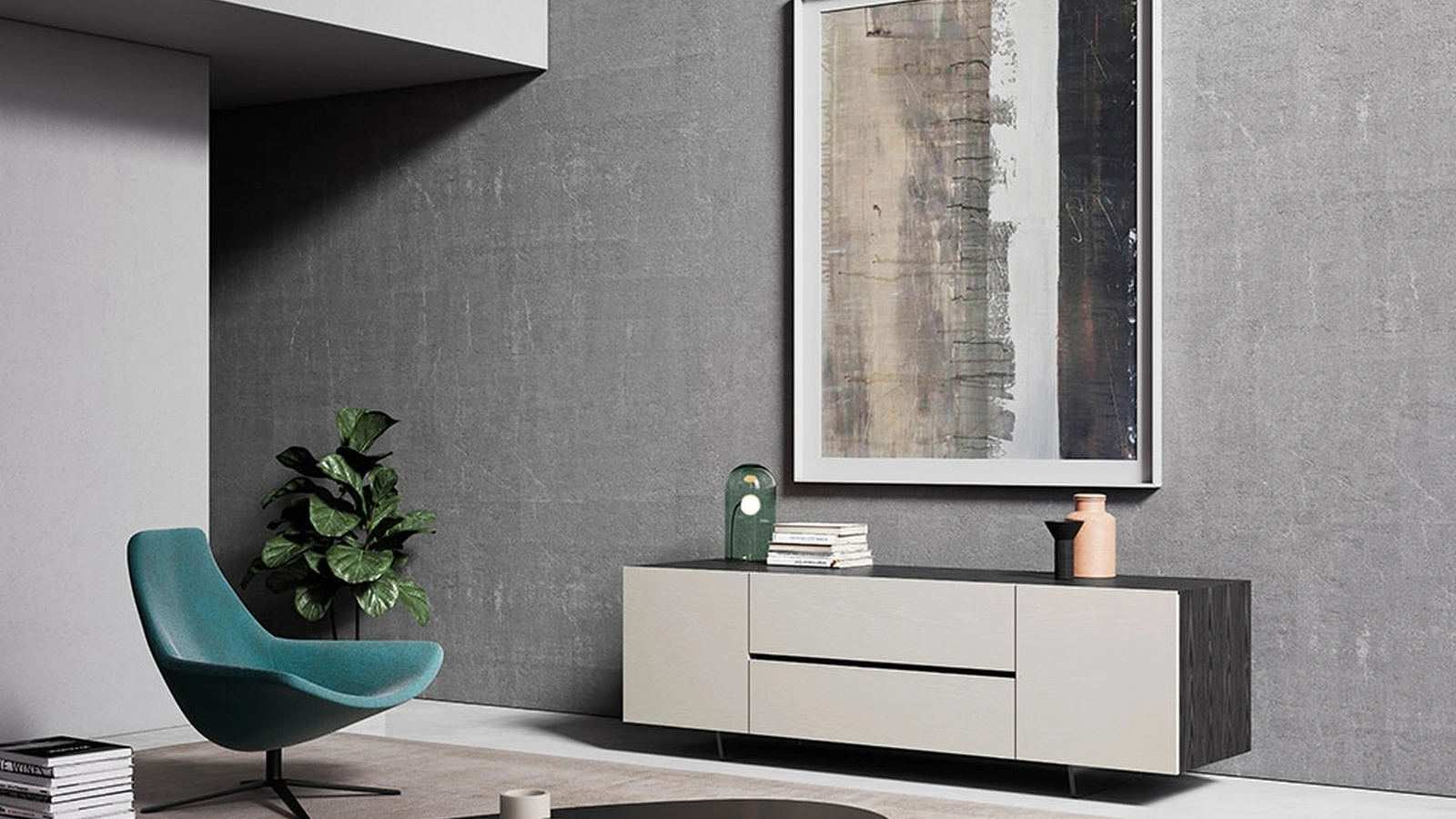 Madia Madam con ante in legno laccate Argilla e scocca in Frassino fumo di Pizzolato