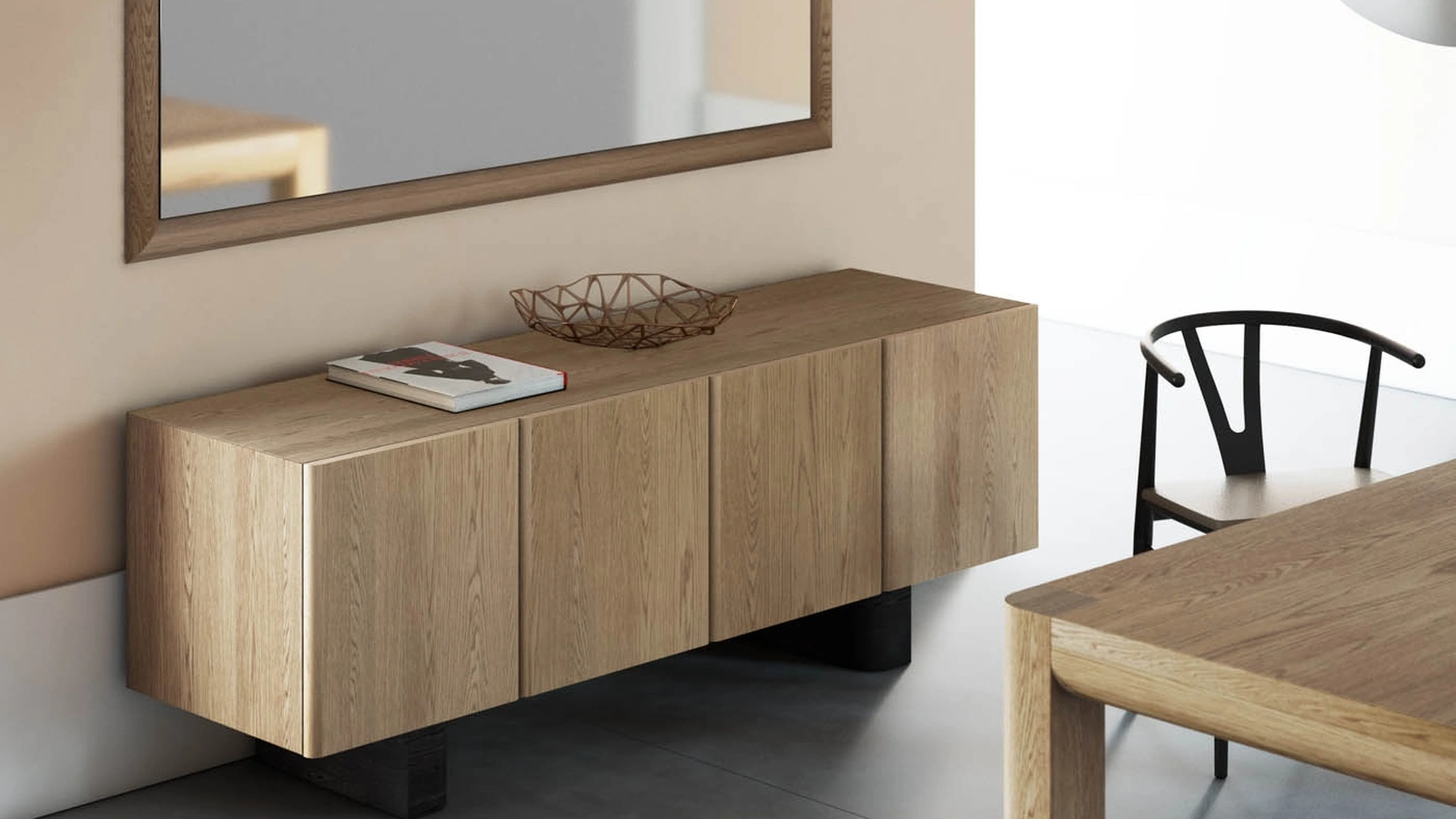 Madia Origin in Quercia naturale con piedini in Rovere fumo di Pizzolato