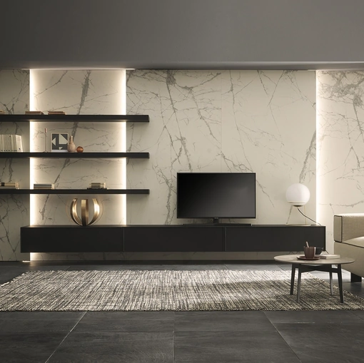 Parete Attrezzata Frame 01 in impiallacciato Rovere Fumo Raw di Modulnova