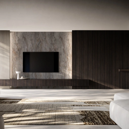 Parete Attrezzata Groove in legno e gres di Modulnova