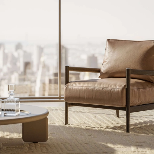 Poltrona in cuoio imbottito con struttura in legno Maddix di Lema