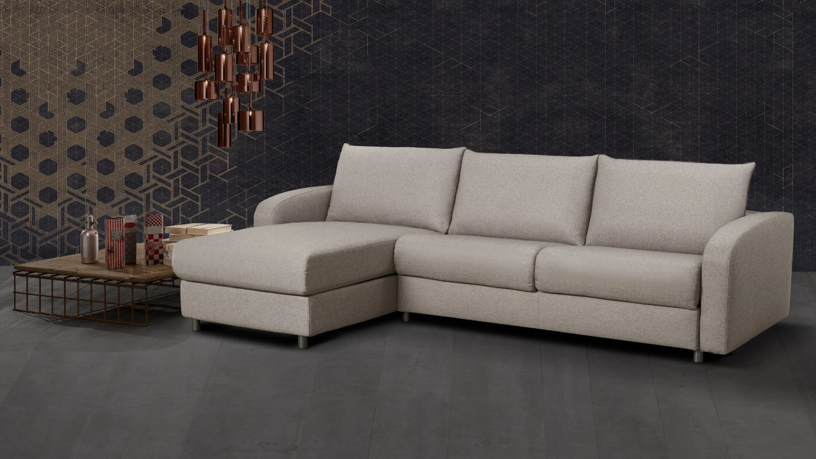 Divano Letto in tessuto con penisola Marie di Excò