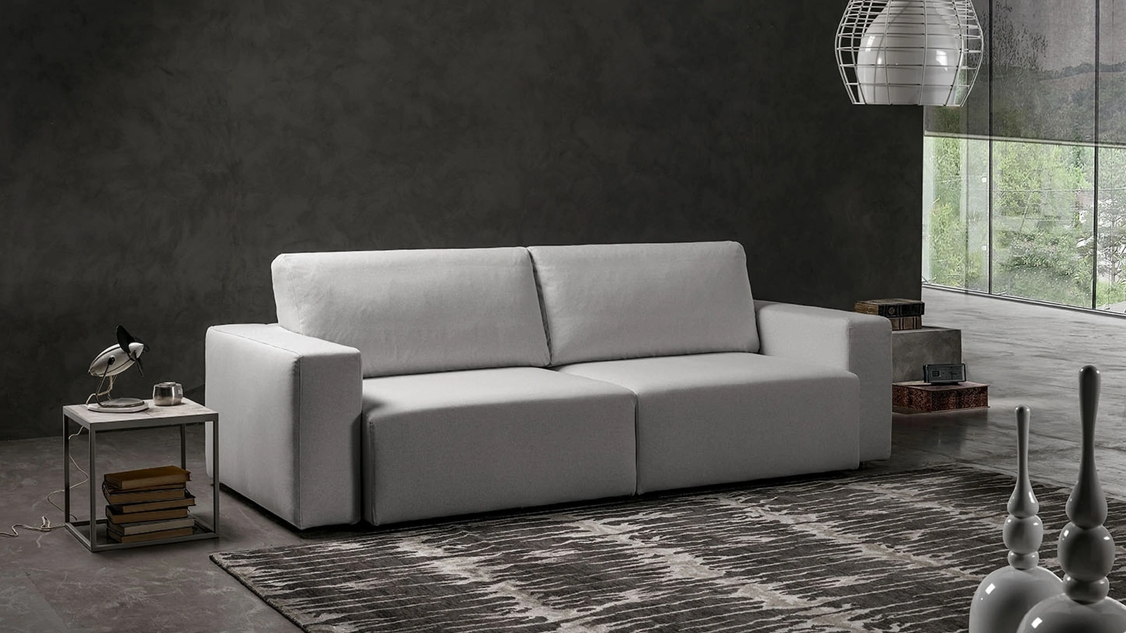 Divano lineare con sedute estraibili dalle forme morbide in tessuto Samuel di Excò