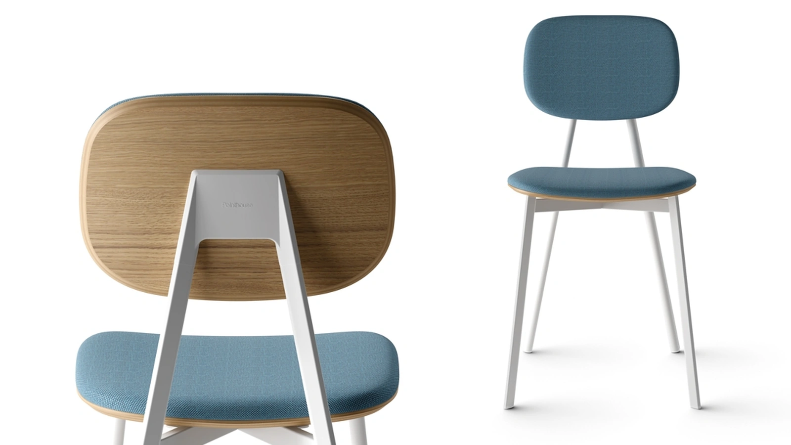 Sedia Tata1 con rivestimento in Tessuto imbottito ed Impiallacciato con struttura in acciaio di Pointhouse