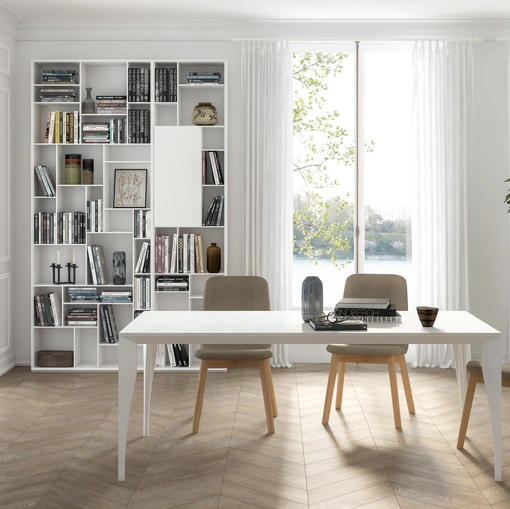 Tavolo Marilyn in laminato bianco con base in metallo laccato di Pointhouse