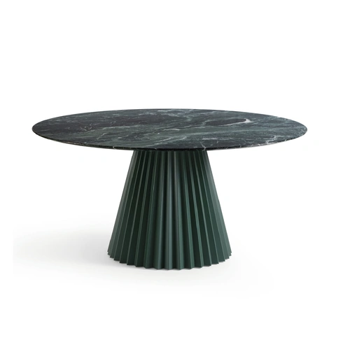 Tavolo rotondo con top in marmo e basamento centrale in metallo verniciato Plissé di Midj