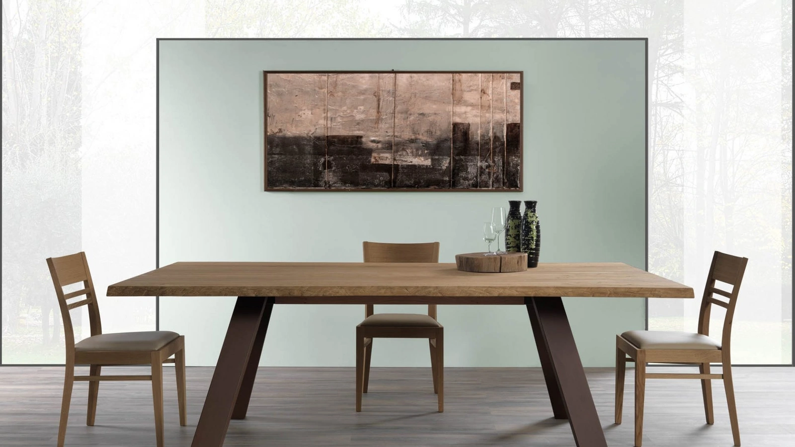 Tavolo Toronto con piano in massello di Rovere e gambe in metallo di Pizzolato