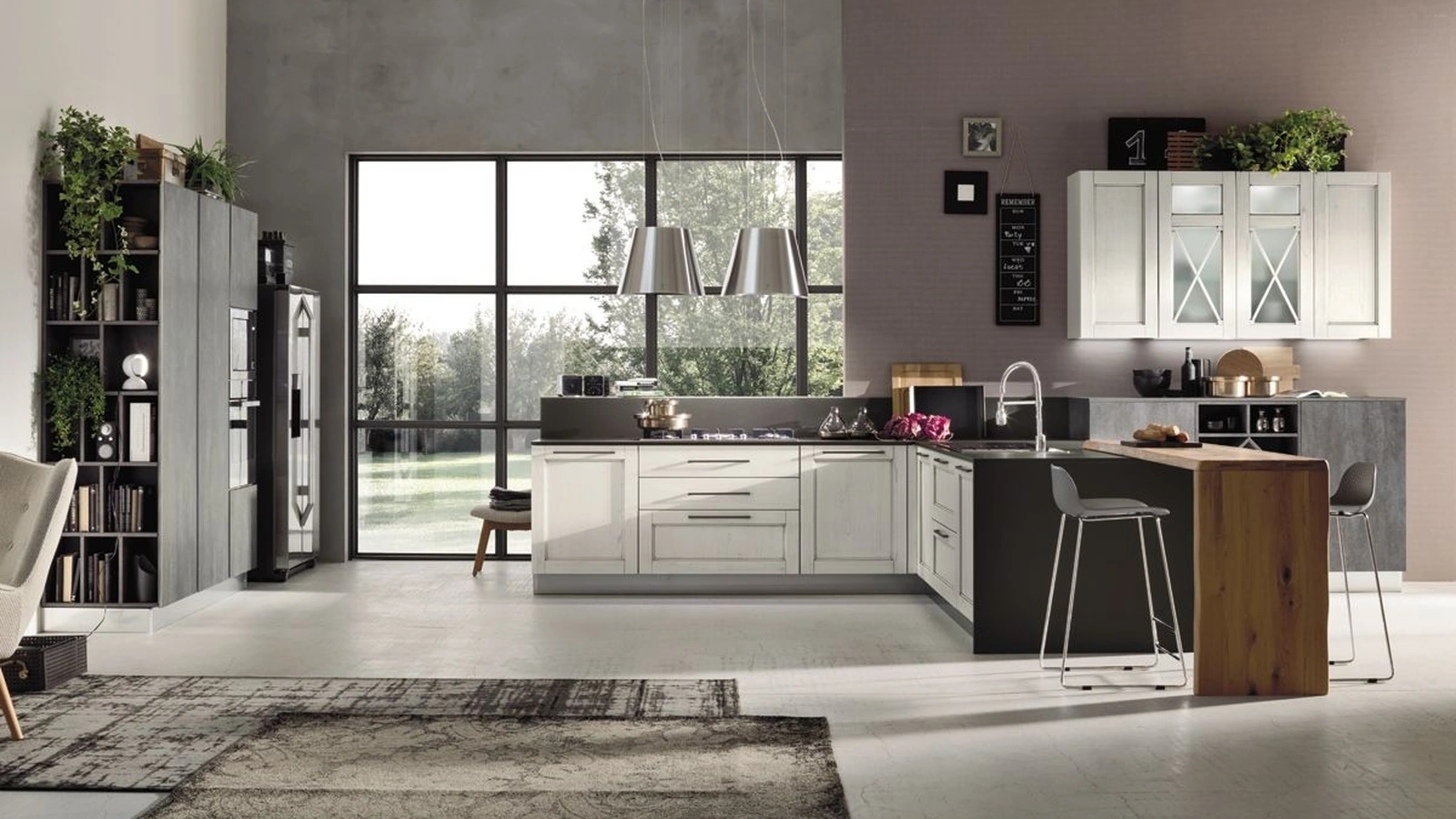 Cucina Moderna con penisola Eva 06 in legno Decapè Ghiaccio di ArrexCucina Moderna con penisola Eva 06 in legno Decapè Ghiaccio di Arrex