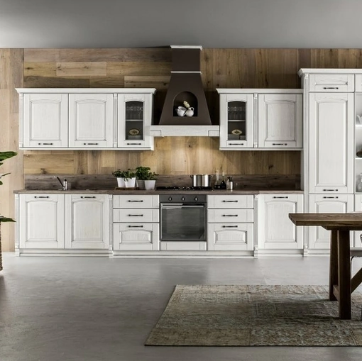 Cucina Classica lineare Magda 01 in legno di Rovere Decapè Gesso di Arrex