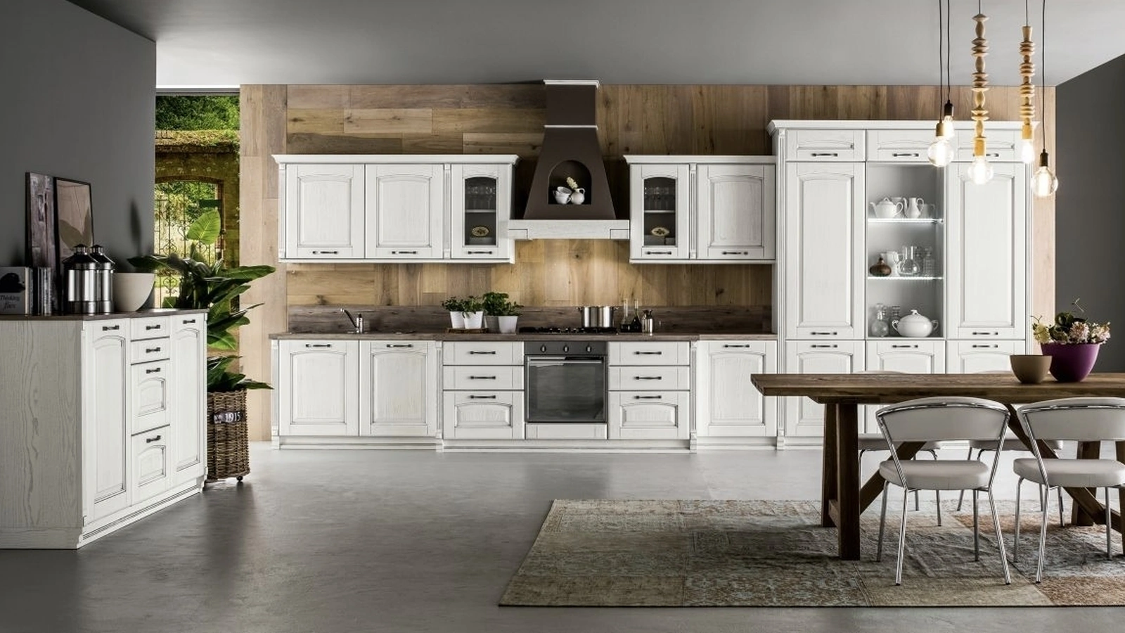 Cucina Classica lineare Magda 01 in legno di Rovere Decapè Gesso di Arrex