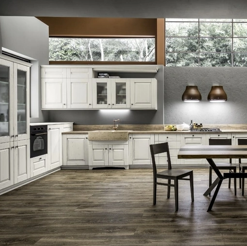 Cucina Classica angolare Nora 05 in legno laccato Decapé Gesso di Arrex