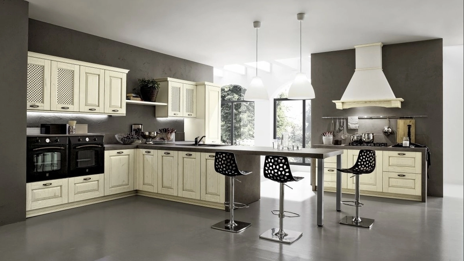 Cucina Classica con penisola Nora 06 in legno laccato Decapé Bianco Antico di Arrex