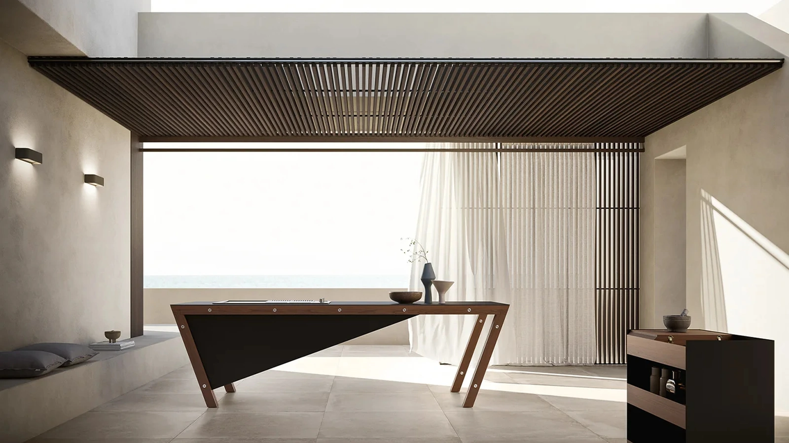 Cucina Design a isola in acciaio e legno con top in gres Project 07 di Modulnova