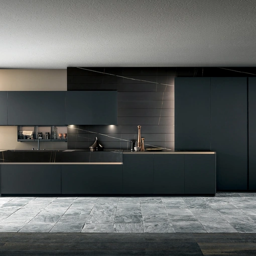 Cucina Design lineare Skill Super Matt Black Grey di Modulnova