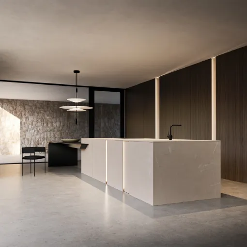 Cucina Design con isola Vertical Gold Pearl di Modulnova
