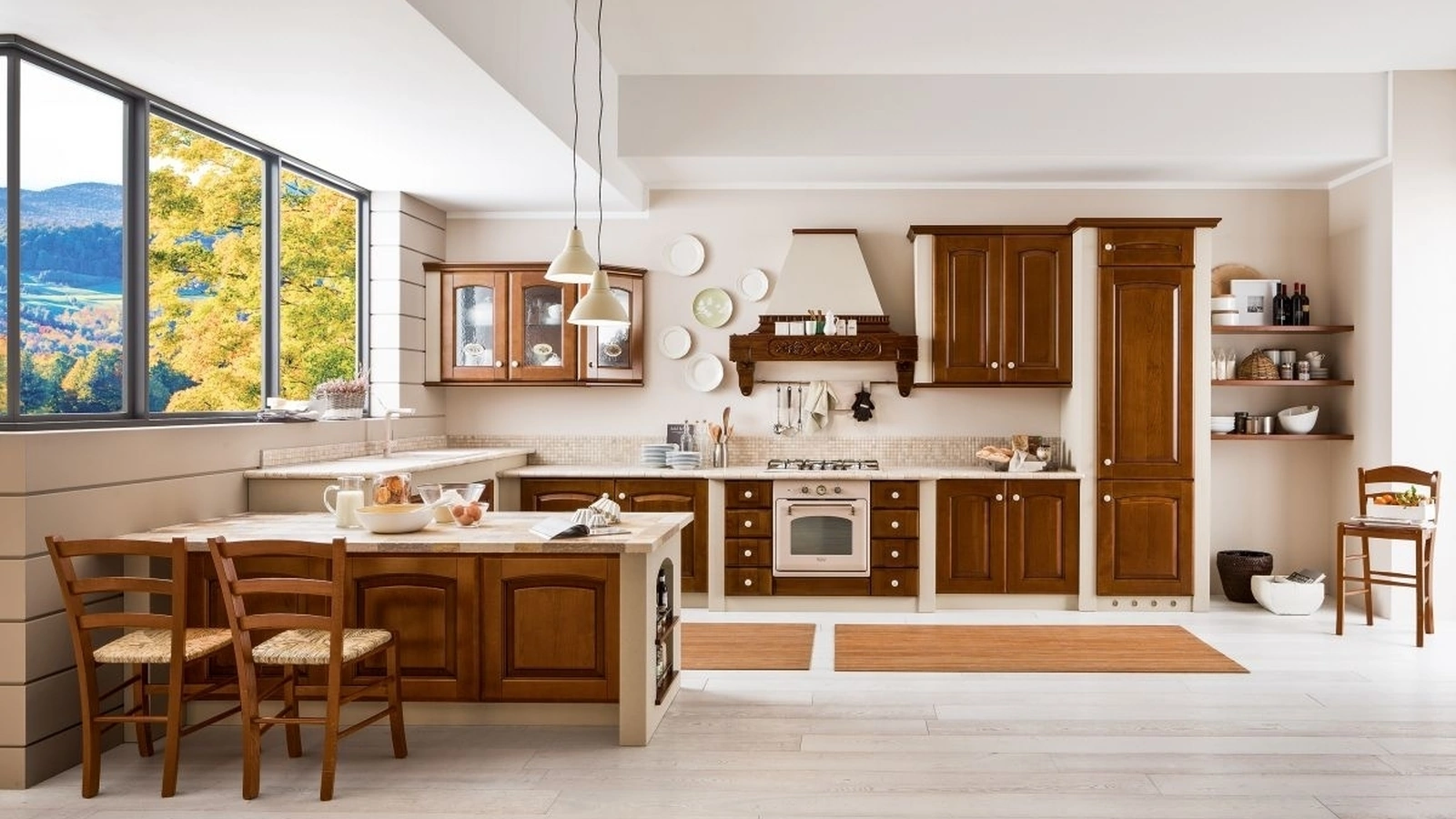 Cucina in Muratura con penisola Magda 06 in finitura Ciliegio di Arrex