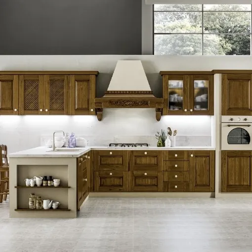 Cucina in Muratura con penisola in legno tinto Noce Nora 07 di Arrex