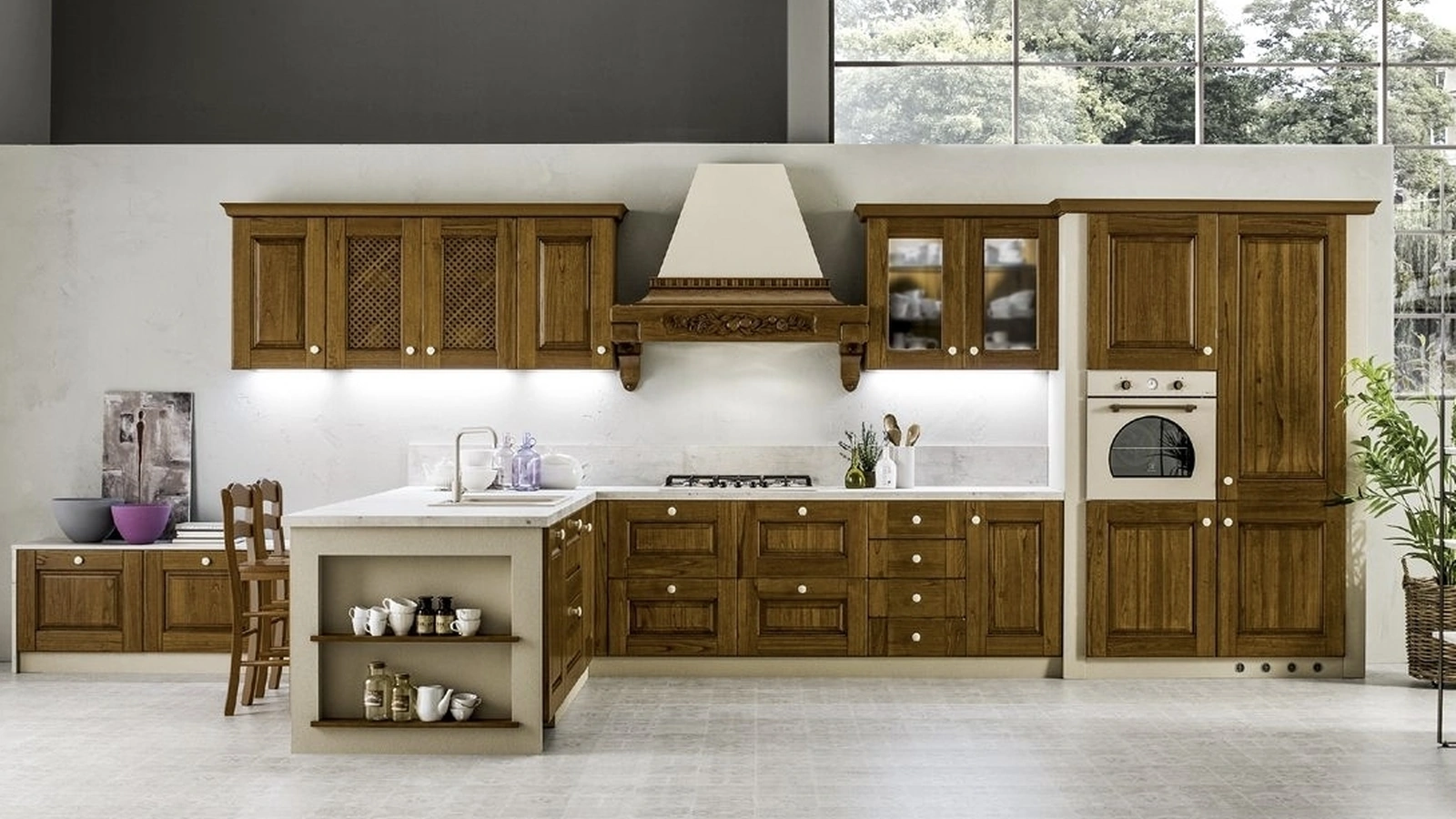 Cucina in Muratura con penisola in legno tinto Noce Nora 07 di Arrex