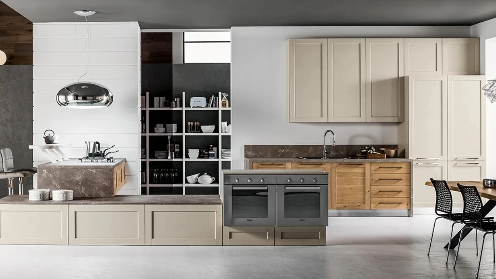 Cucina Moderna con penisola Curry 01 in Rovere e Laccato di Arrex