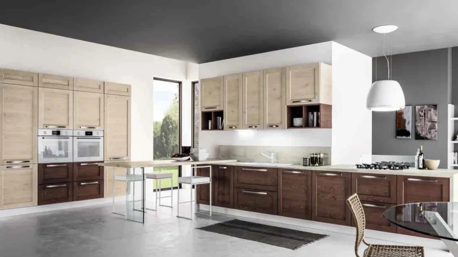 Cucina Moderna con penisola Curry 03 in Rovere Vinaccia e Talco di Arrex
