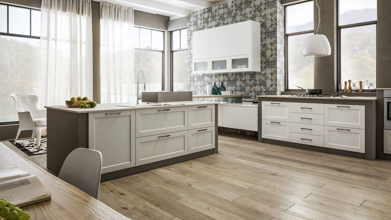 Cucina Moderna con isola Dallas 06 in PET Zucchero di Arrex