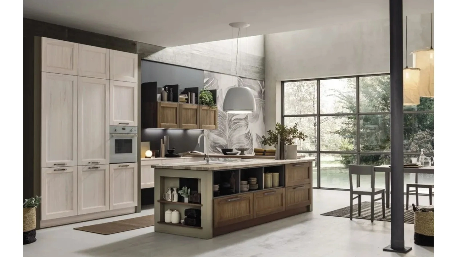 Cucina Moderna con penisola Eva 02 in legno Tinta Vintage di Arrex