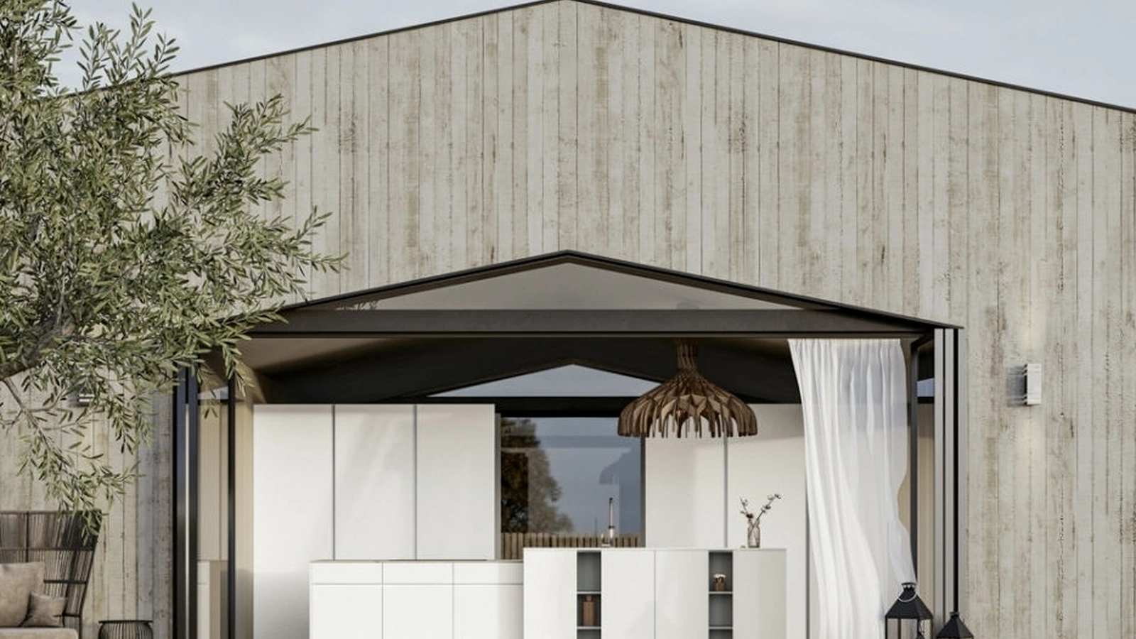 Cucina Moderna con isola Gea 03 in PET Calce di Arrex