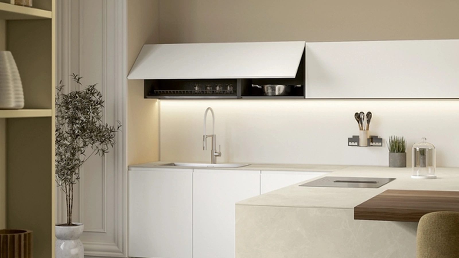 Cucina Moderna con penisola Gea 04 in PET Zucchero e laccato di Arrex