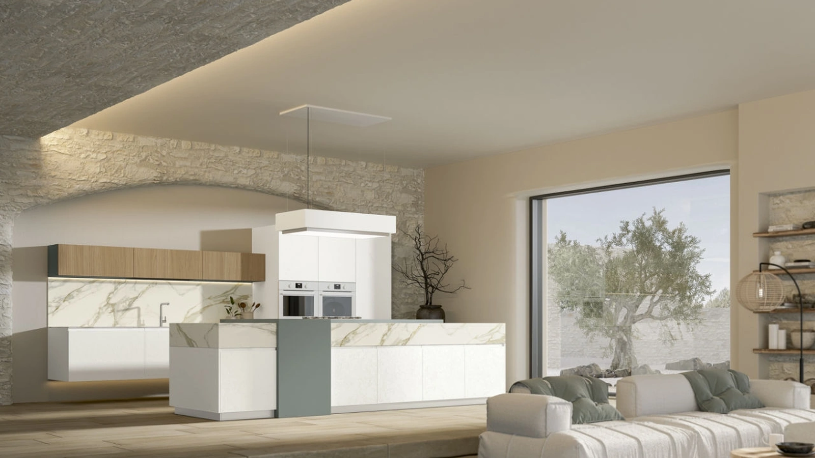 Cucina Moderna con isola Gea 07 in PET Calce di Arrex