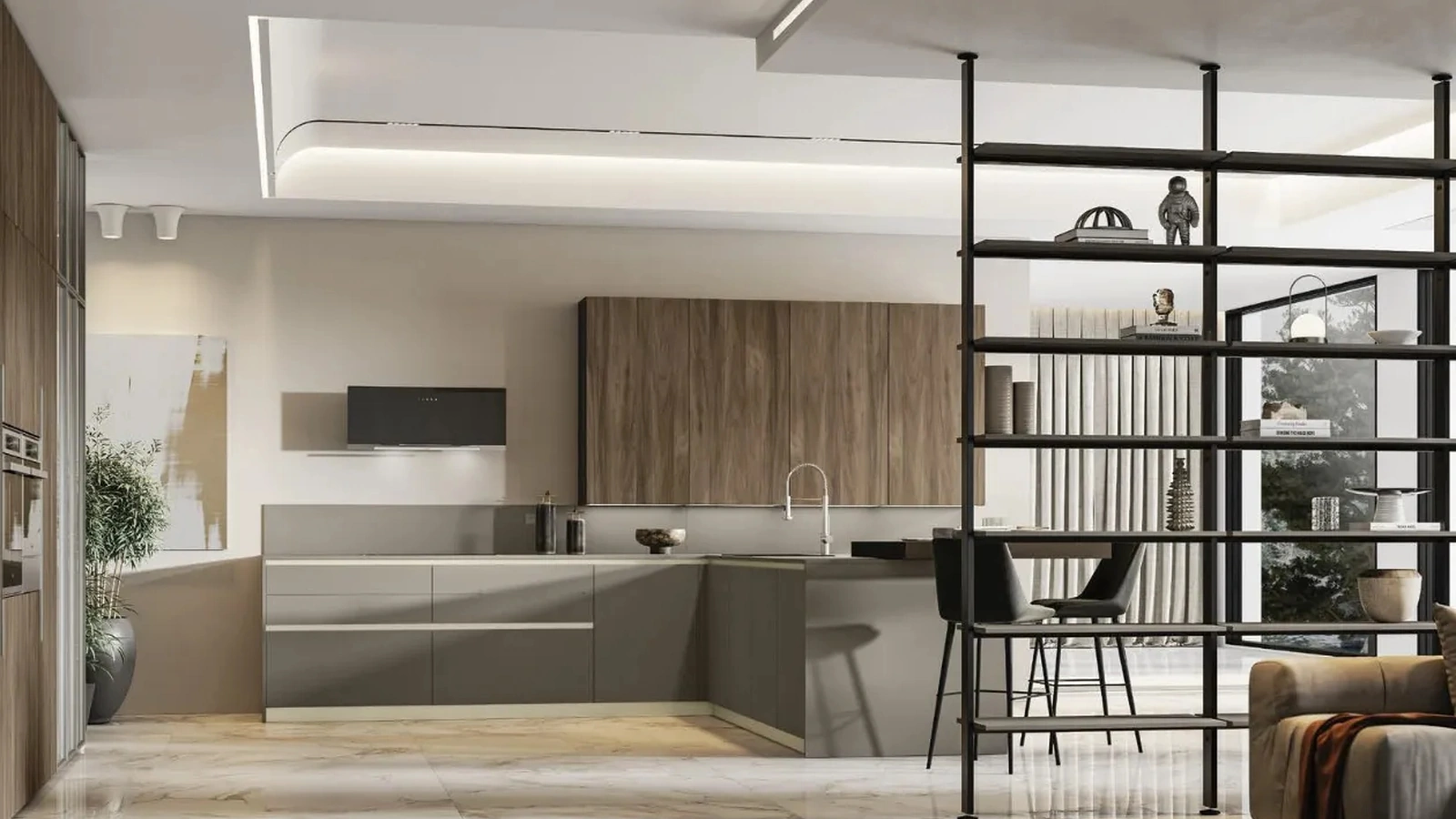 Cucina Moderna con penisola Loft 2|2 09 in Fenix e Noce di Arrex