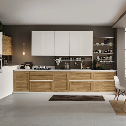 Cucina Moderna ad angolo Twin 03 in HPL Okobo Natural & White di Arrex