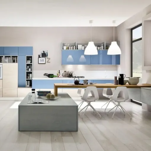 Cucina Moderna lineare Zenzero 02 in Rovere Talco e Laccato di Arrex