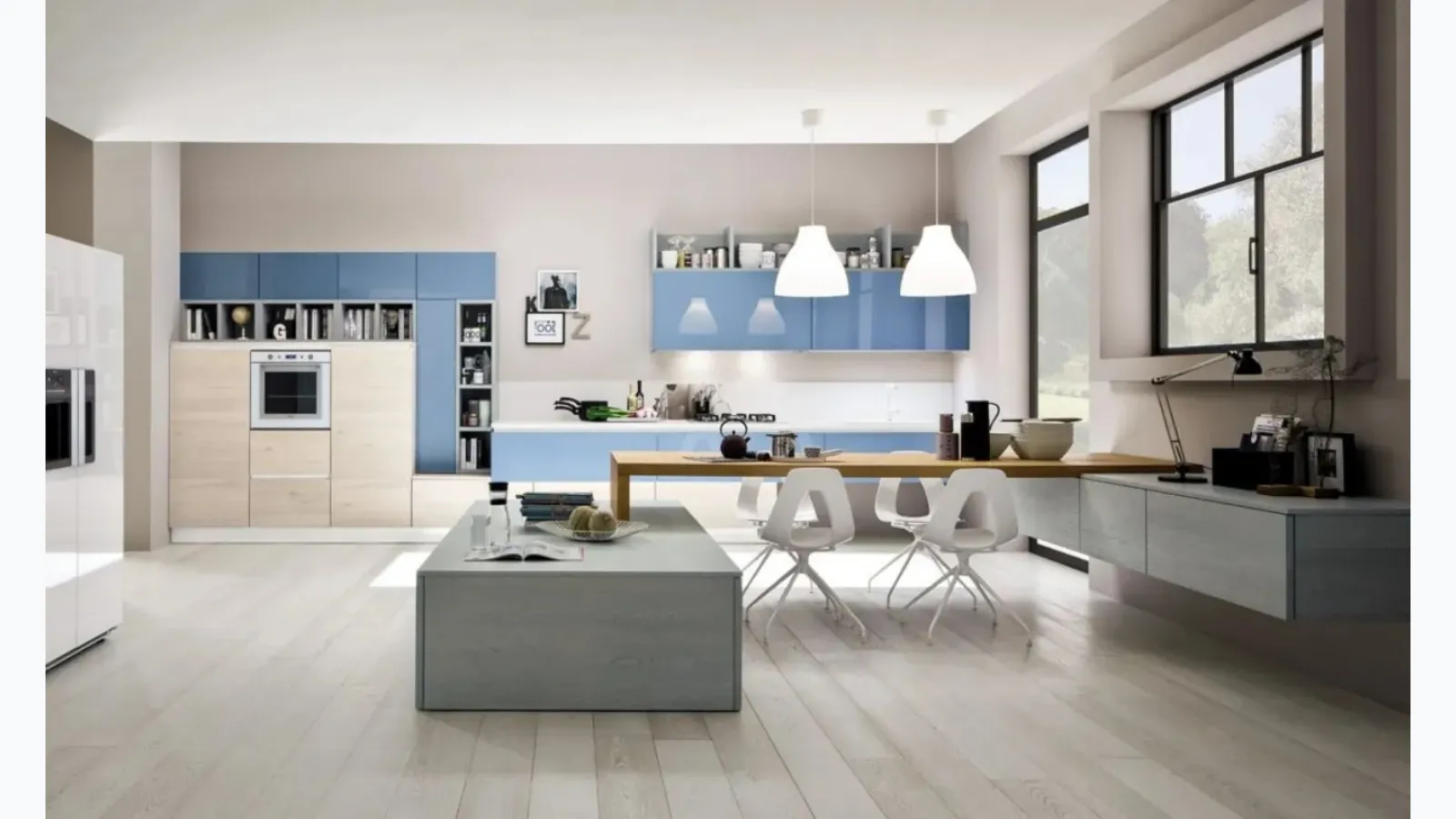 Cucina Moderna lineare Zenzero 02 in Rovere Talco e Laccato di Arrex