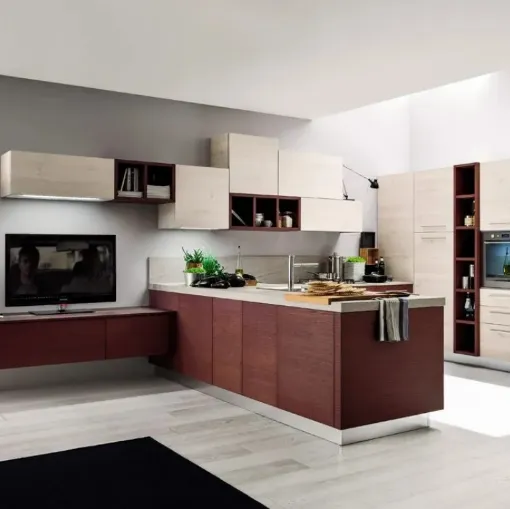 Cucina Moderna con penisola Zenzero 04 in Rovere Vinaccia di Arrex