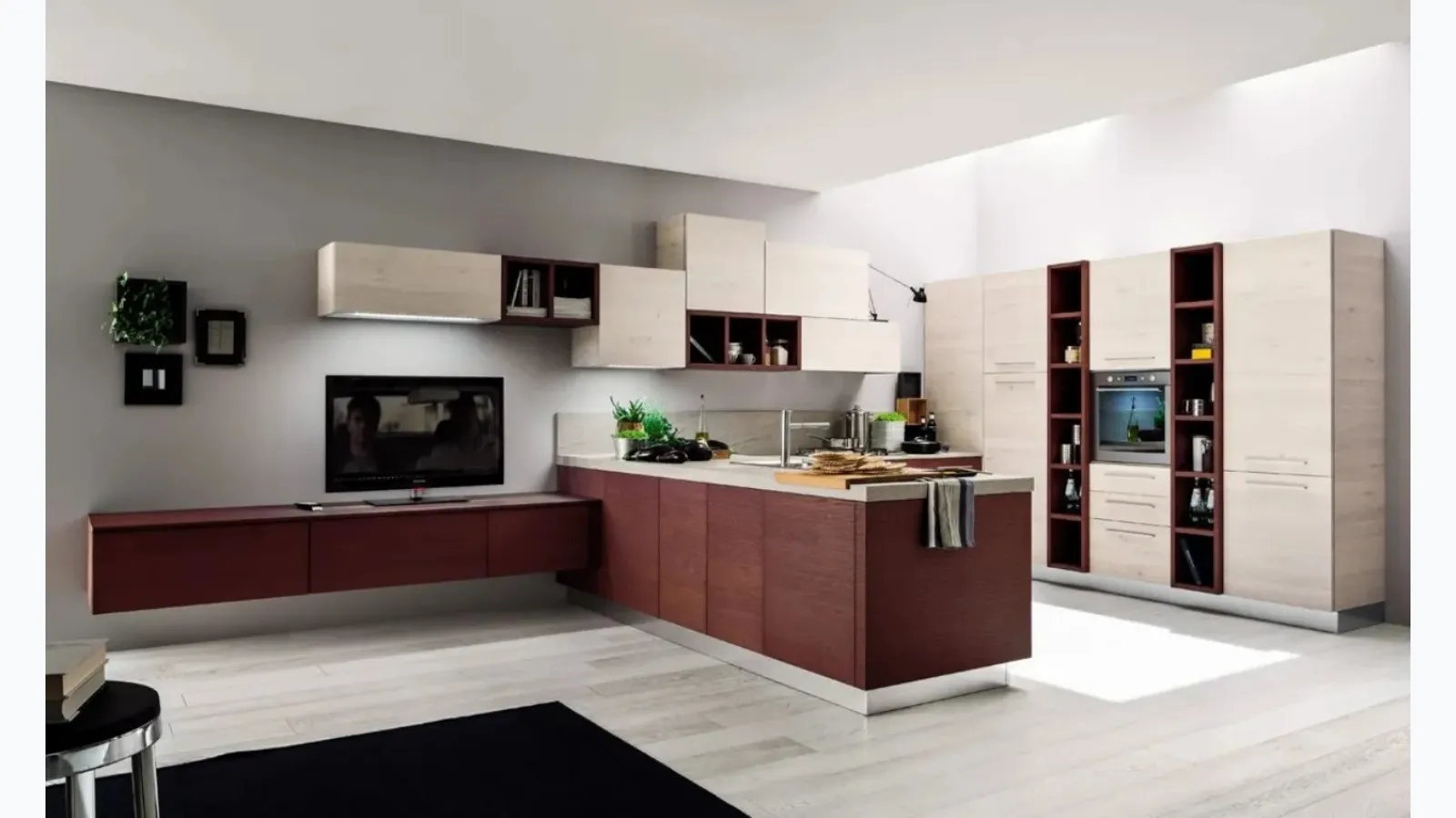 Cucina Moderna con penisola Zenzero 04 in Rovere Vinaccia di Arrex