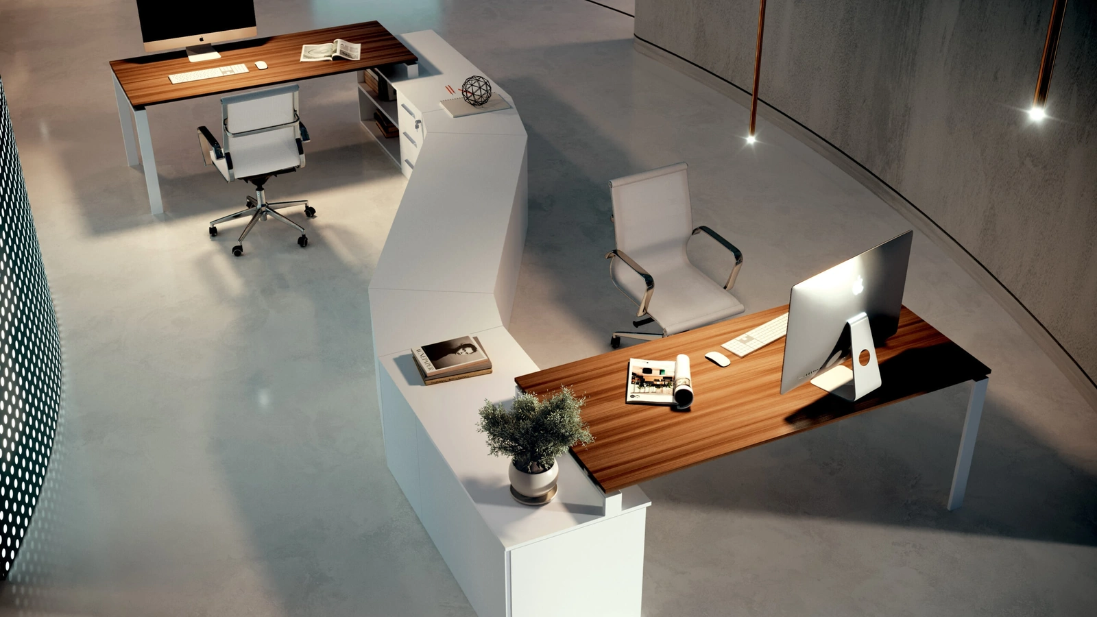 Scrivania Operativa Loft 02 in melaminico effetto legno e laccato Bianco di Colombini Office