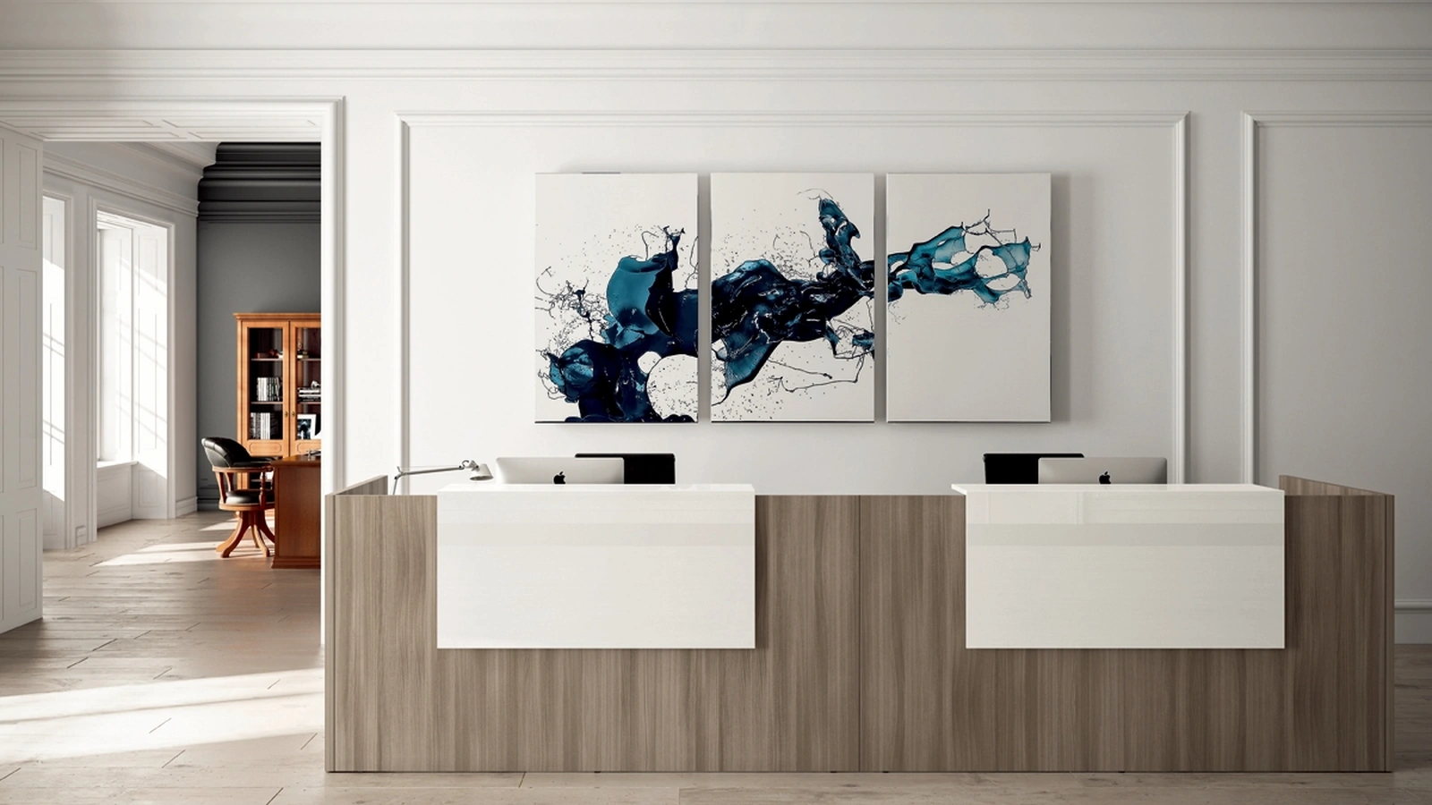 Bancone Reception COLOR 02 in melaminico e vetro laccato di Colombini Office